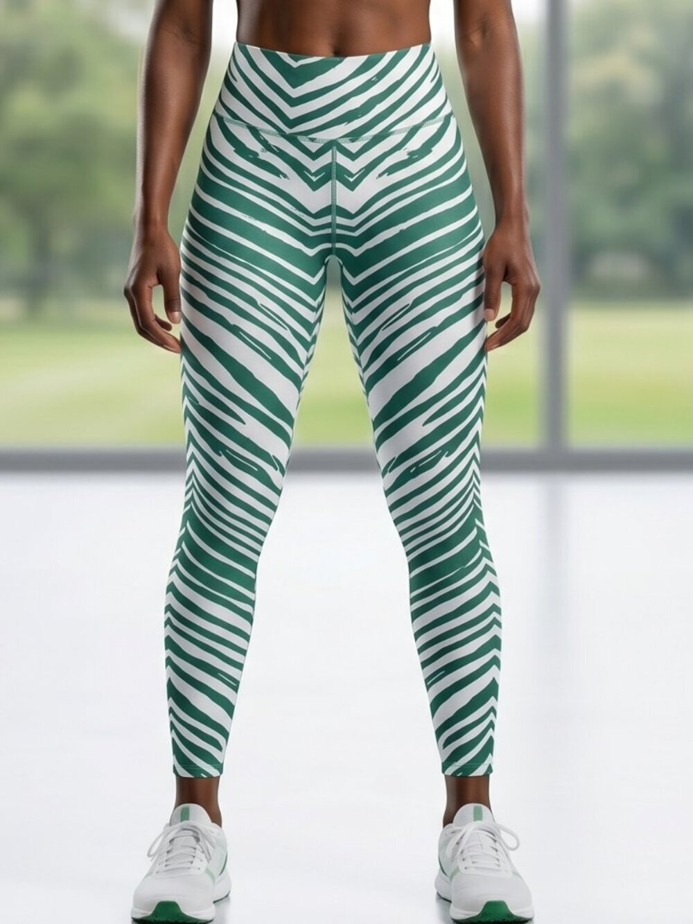 NWT | Zubaz Green & White Zebra Print Leggings | High-Waist Performance | Small